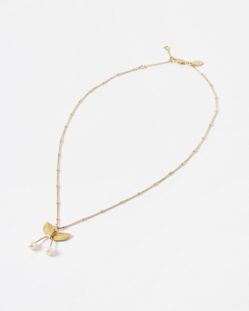 Ola Gold Tone Brass & Pearl Cherry Pendant Necklace