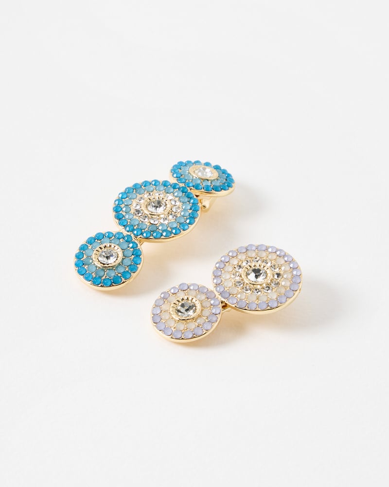 Melinda Blue Circular Stone Hair Clips Set of Two