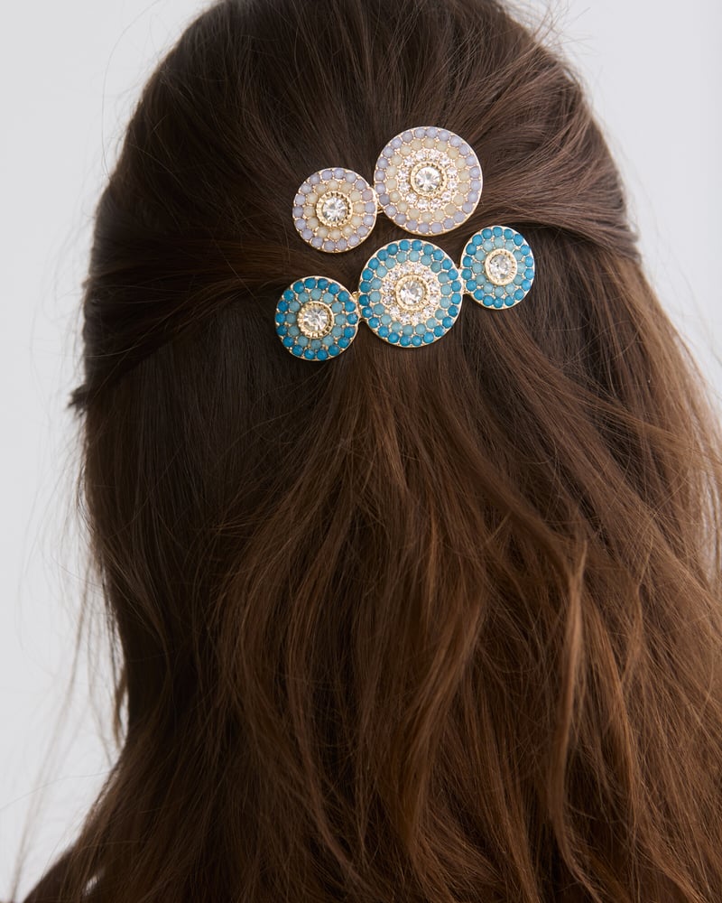 Melinda Blue Circular Stone Hair Clips Set of Two