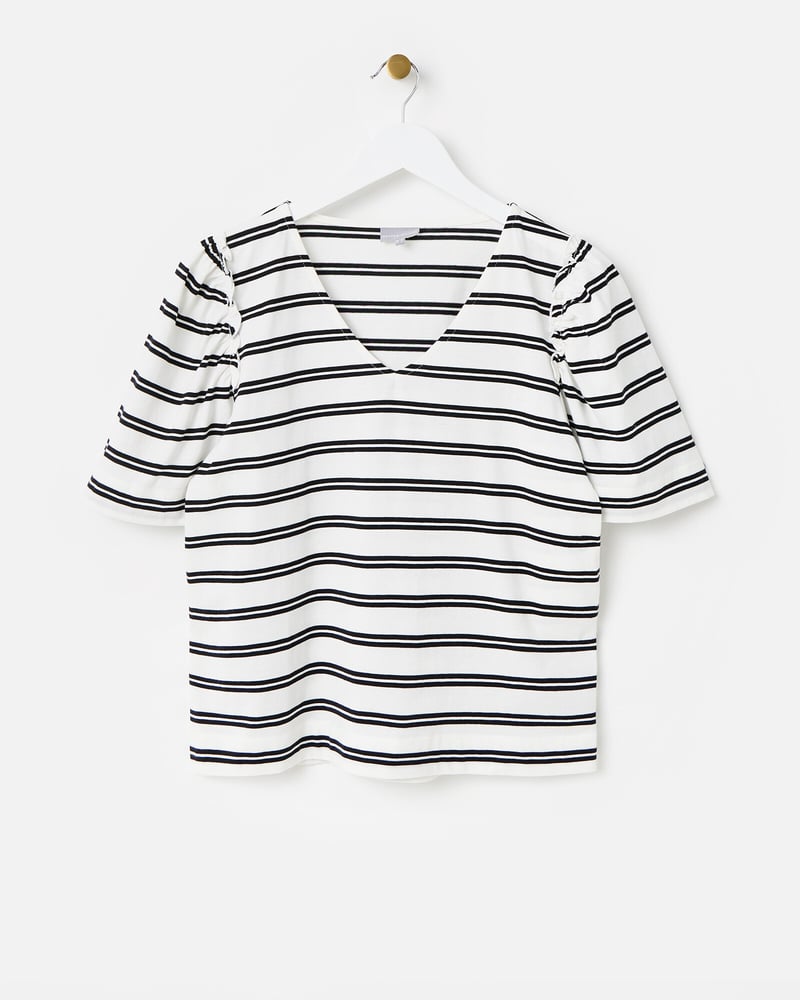 Monochrome Striped V-Neck T-Shirt