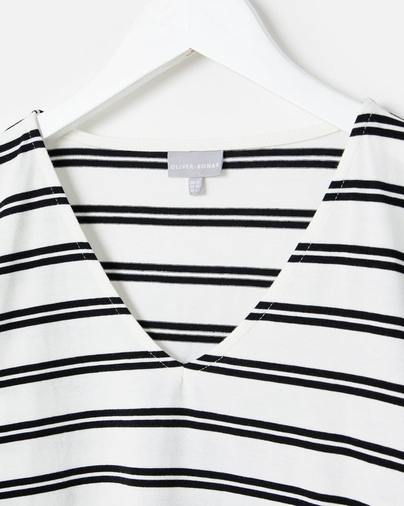 Monochrome Striped V-Neck T-Shirt