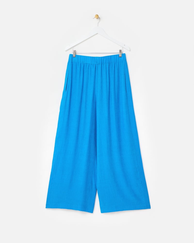 Cobalt Blue Crinkled Wide Leg Trousers