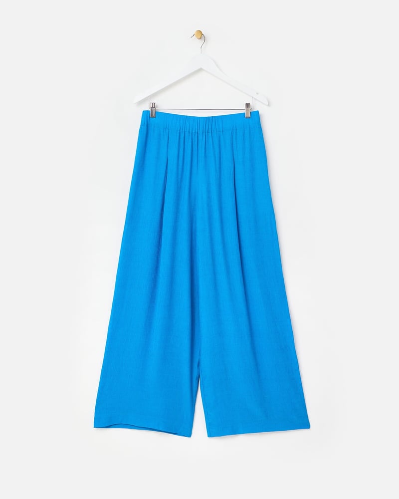 Cobalt Blue Crinkled Wide Leg Trousers