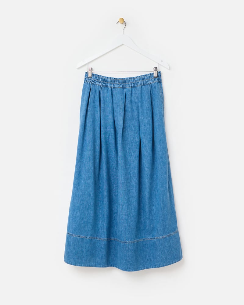 Blue Elasticated Waist Midi Denim Skirt
