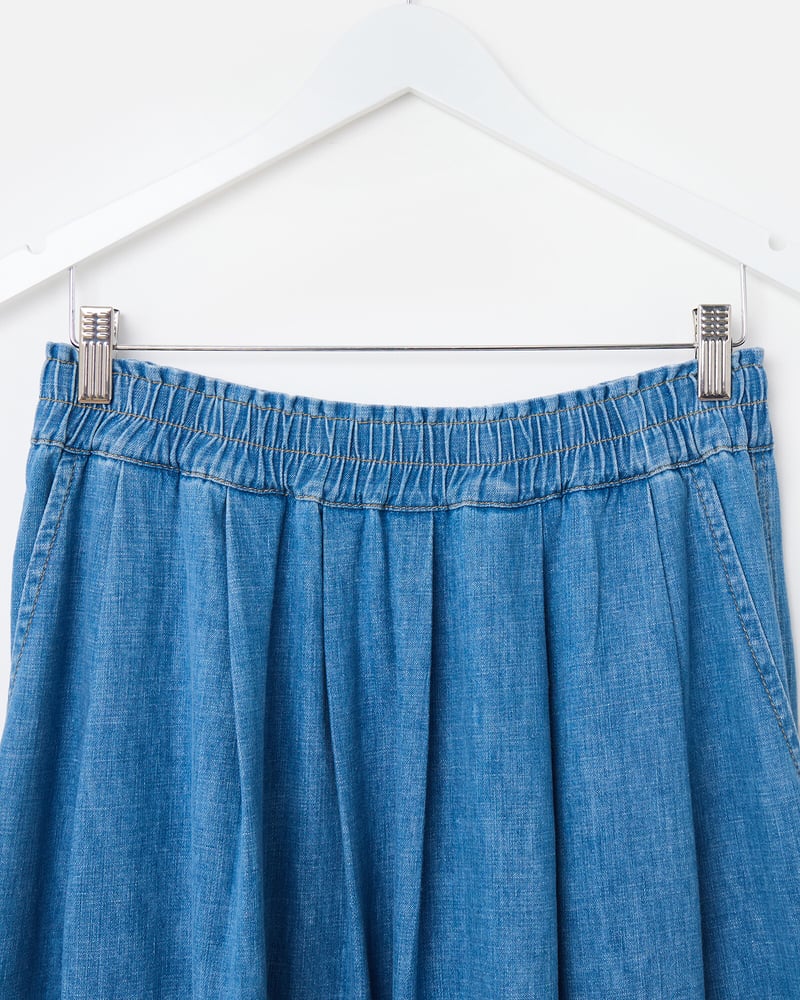 Blue Elasticated Waist Midi Denim Skirt