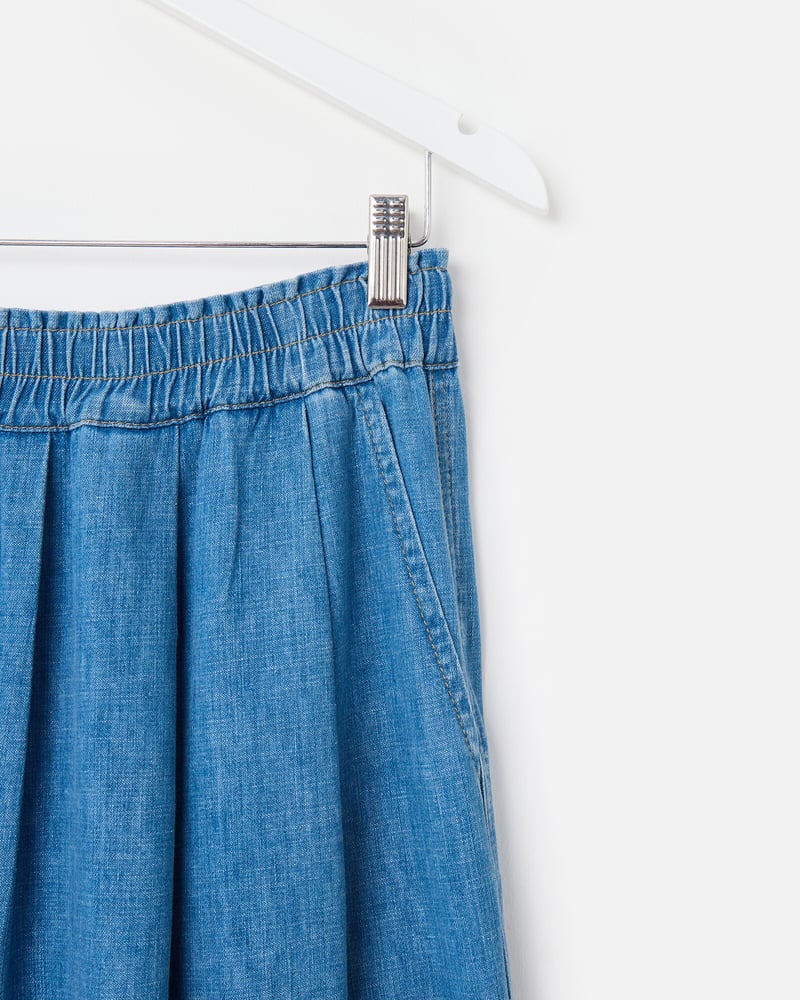 Blue Elasticated Waist Midi Denim Skirt