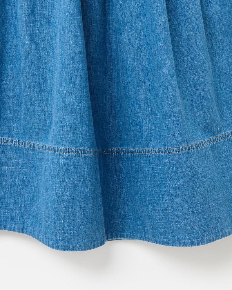 Blue Elasticated Waist Midi Denim Skirt
