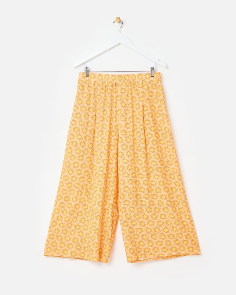 Orange Sunburst Print Cropped Wide Leg Trousers