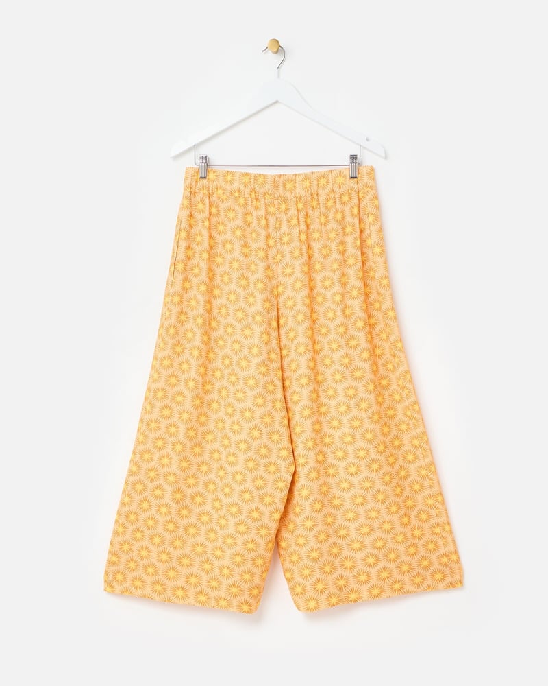 Orange Sunburst Print Cropped Wide Leg Trousers
