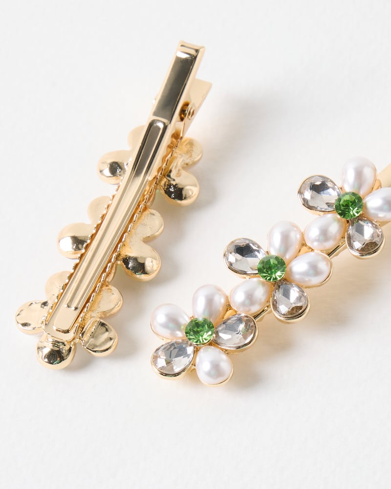 Eve Faux Pearl & Stone Flower Hair Clips Set of Two