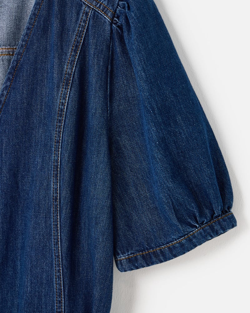 Dark Blue Denim Zip Up V-Neck Jumpsuit