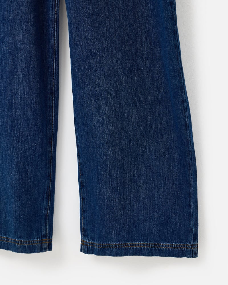 Dark Blue Denim Zip Up V-Neck Jumpsuit