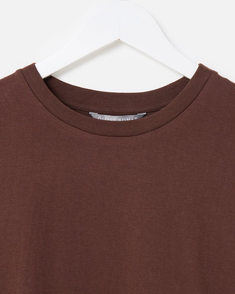 Brown Scalloped Broderie Mini T-Shirt Dress