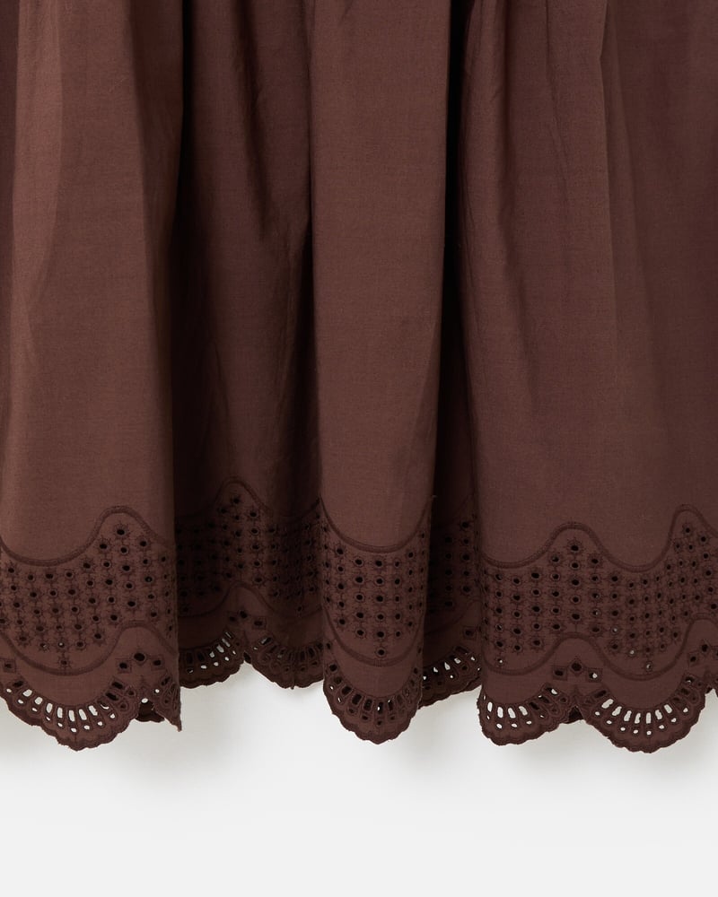 Brown Scalloped Broderie Mini T-Shirt Dress