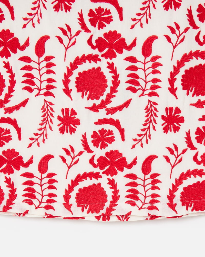 White & Red Floral Embroidered Mini Skirt