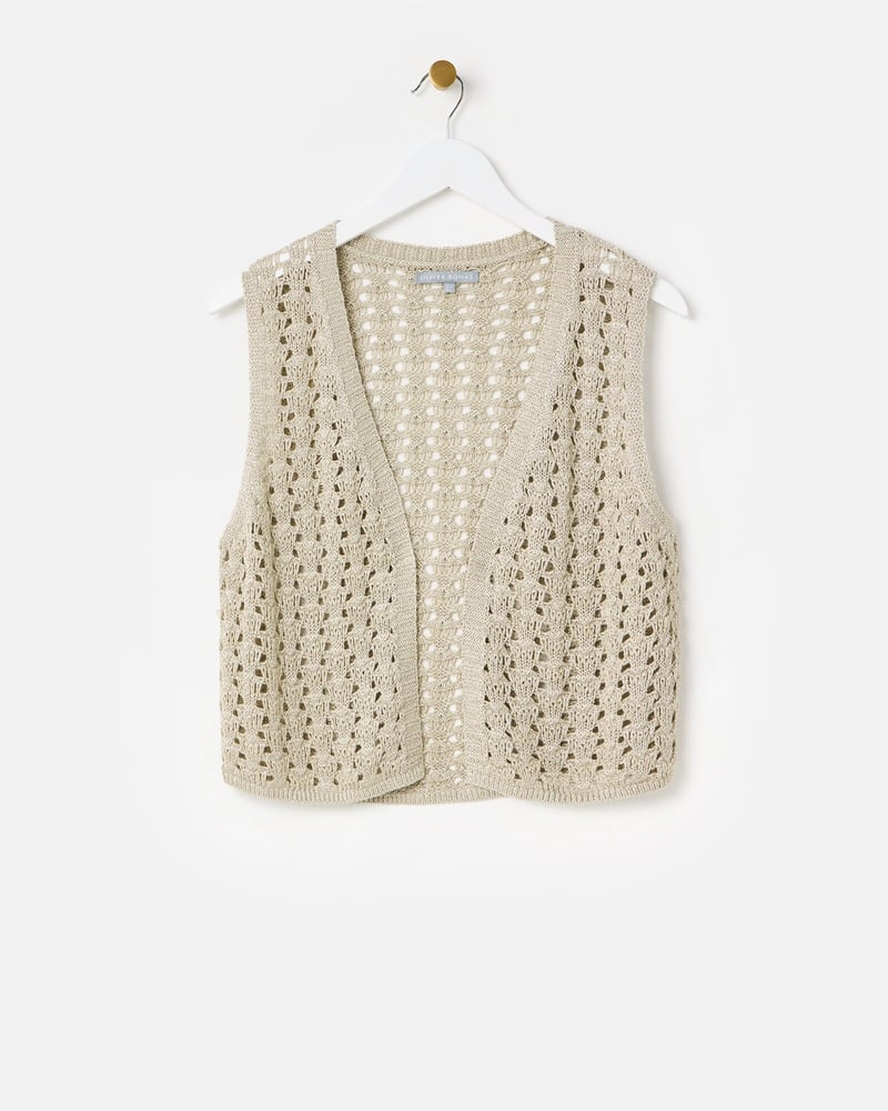Gold Sparkle Open Front Knitted Waistcoat