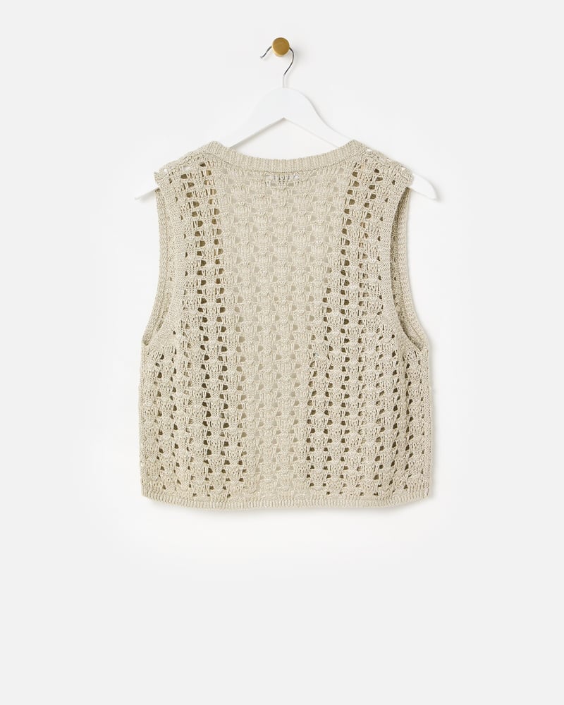 Gold Sparkle Open Front Knitted Waistcoat