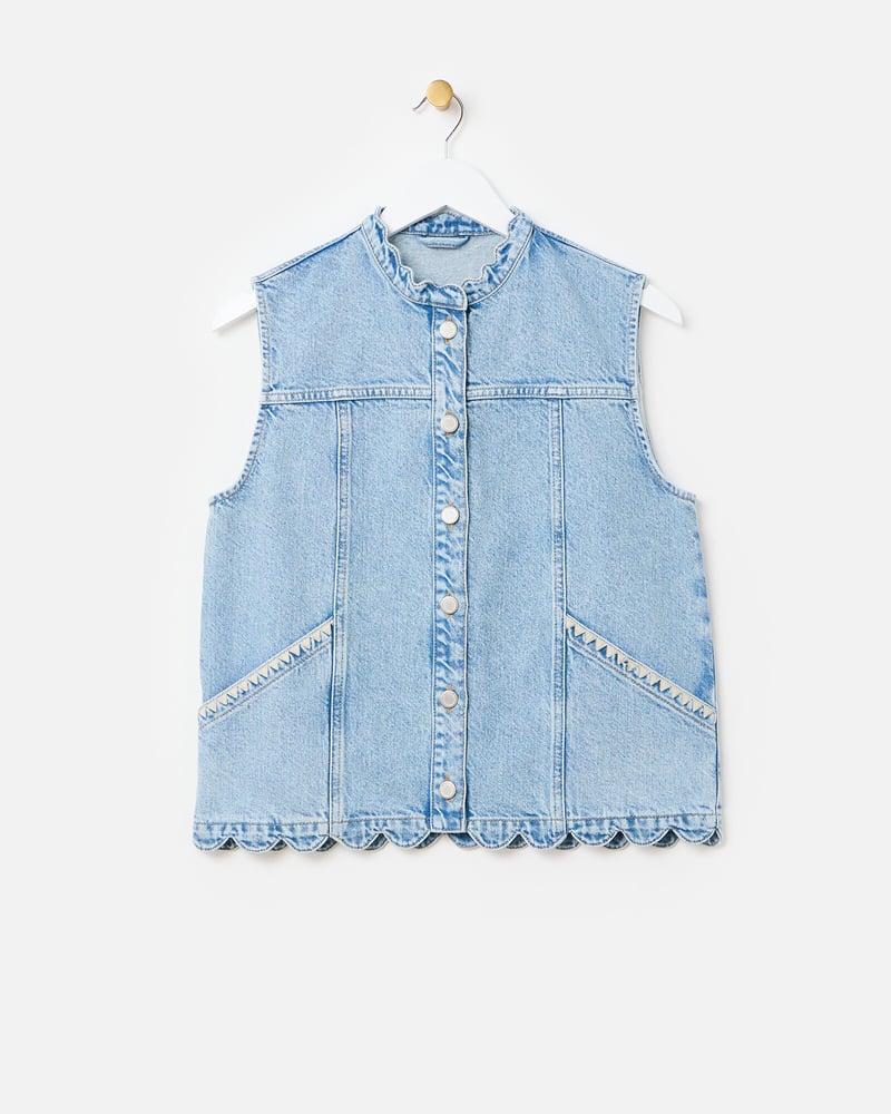 Light Blue Scalloped Denim Waistcoat