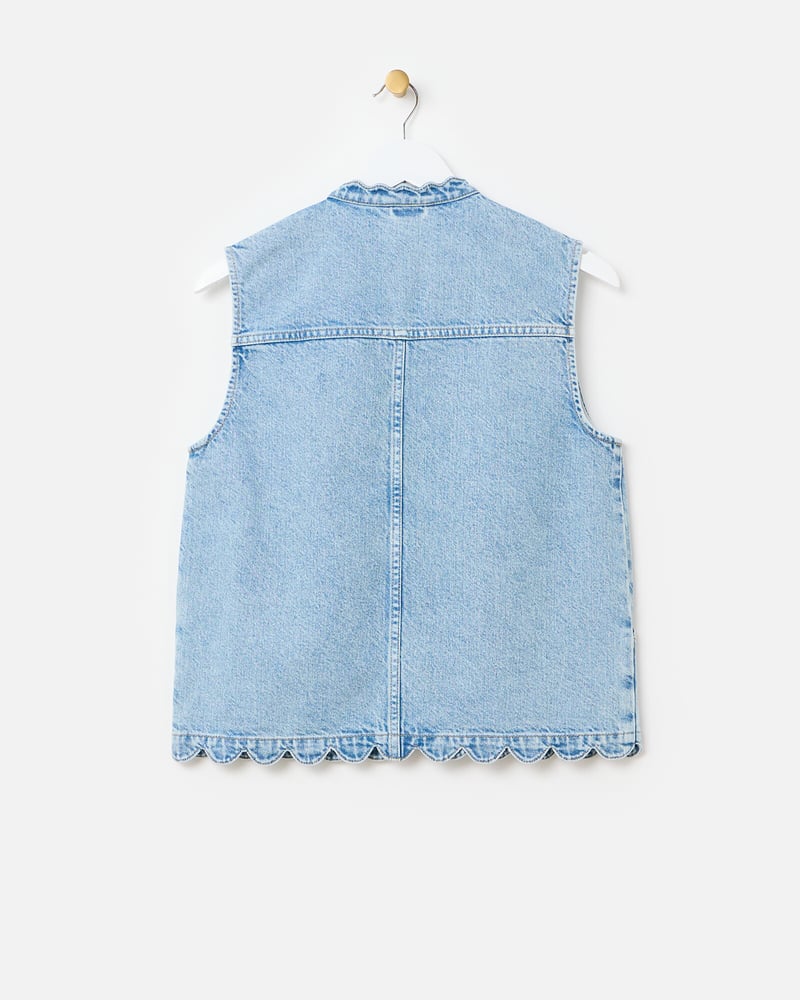 Light Blue Scalloped Denim Waistcoat