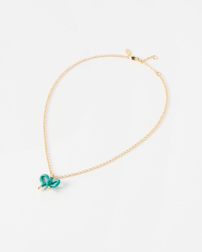 Kylie Green Enamel Bow Necklace