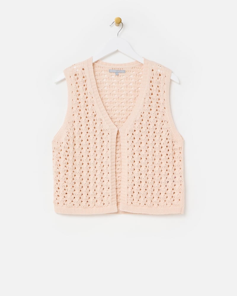 Pale Pink V-Neck Knitted Waistcoat