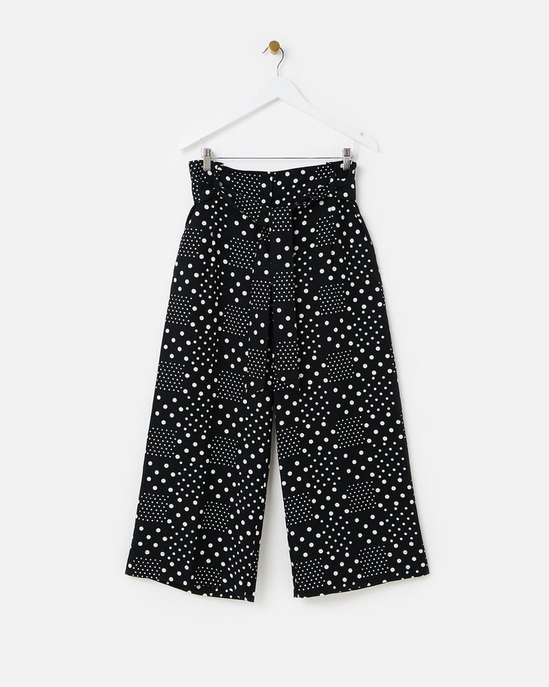 Black & White Spot Print Wide Leg Culotte Trousers