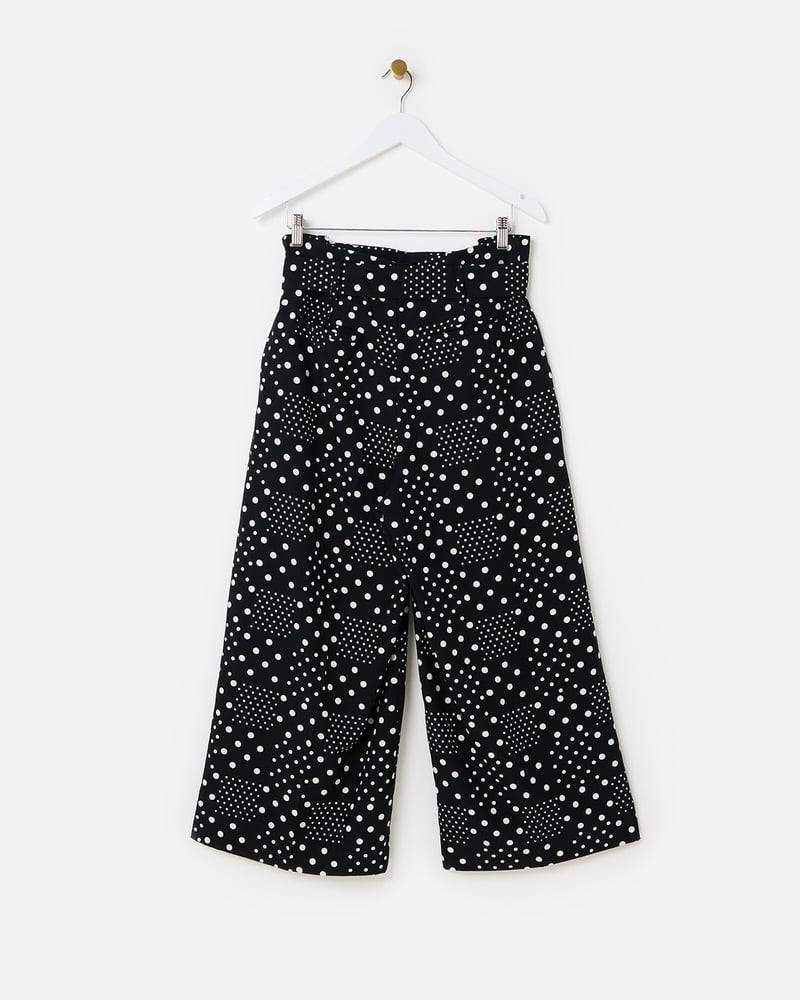 Black & White Spot Print Wide Leg Culotte Trousers