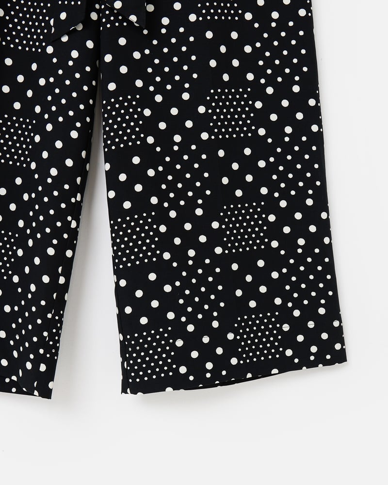 Black & White Spot Print Wide Leg Culotte Trousers