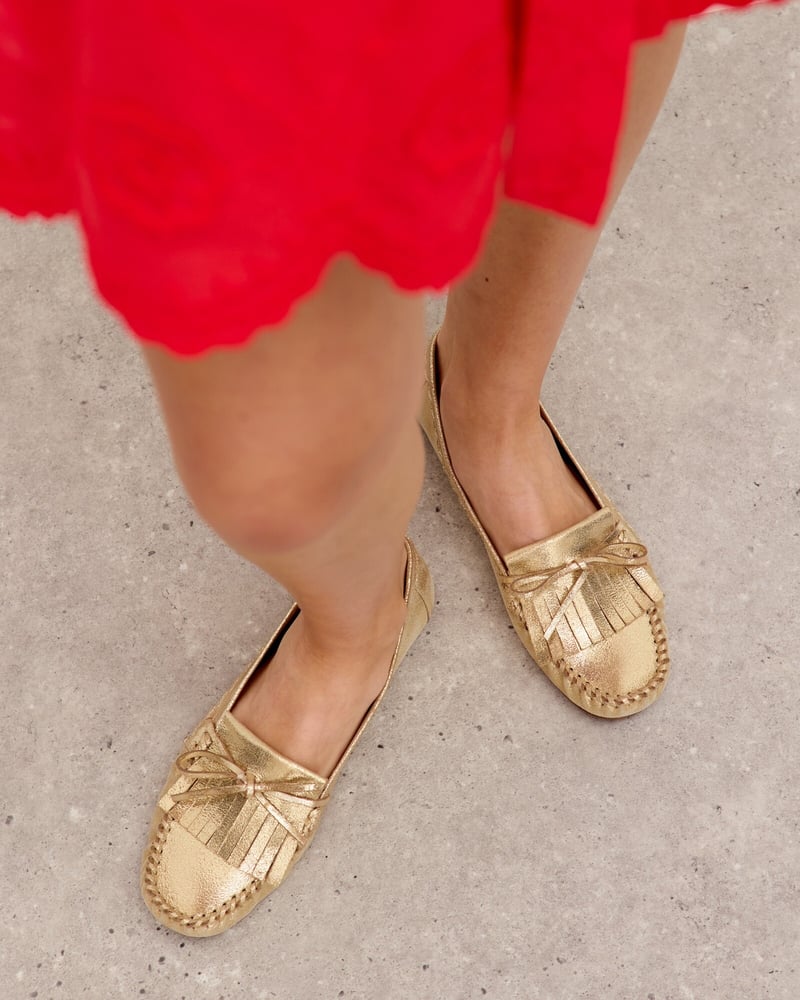 Gold Metallic Moccasin Leather Loafers