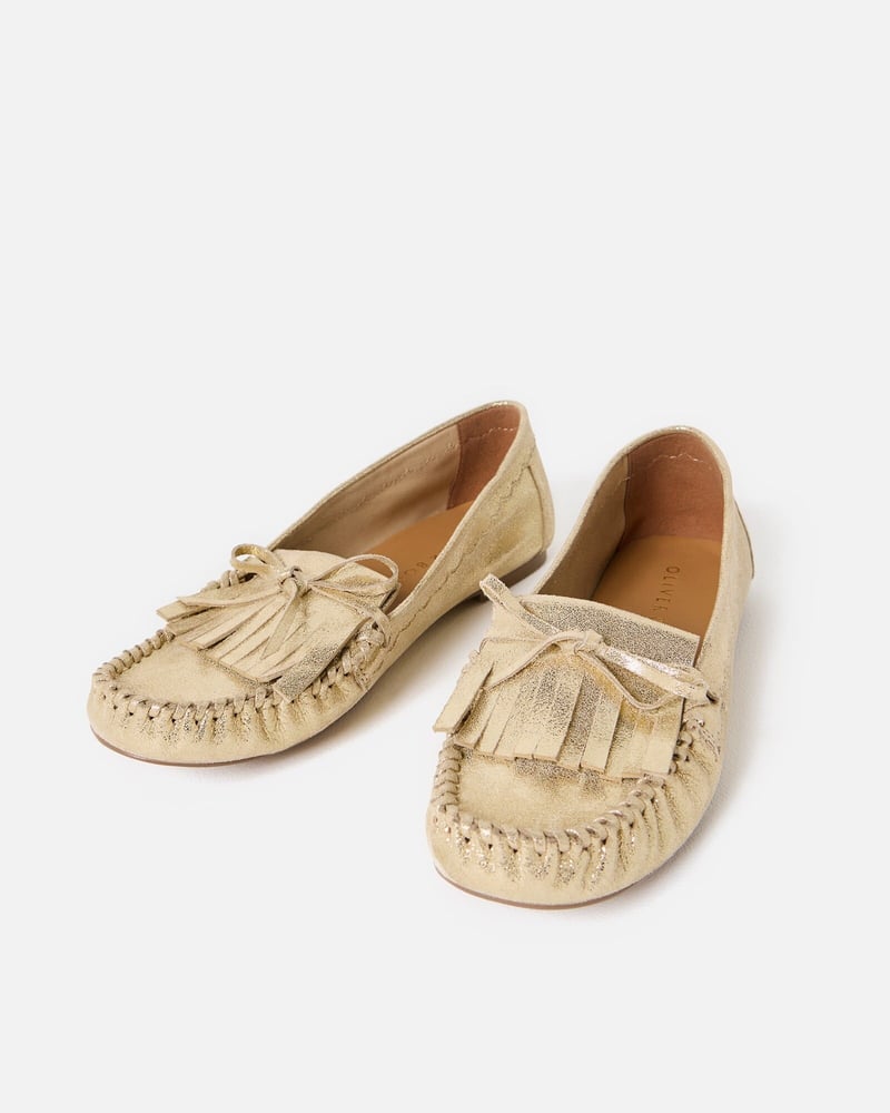 Gold Metallic Moccasin Leather Loafers