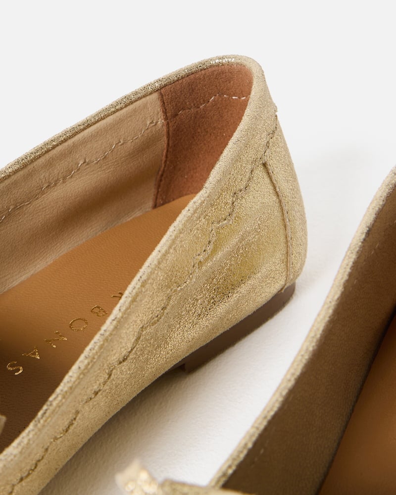 Gold Metallic Moccasin Leather Loafers
