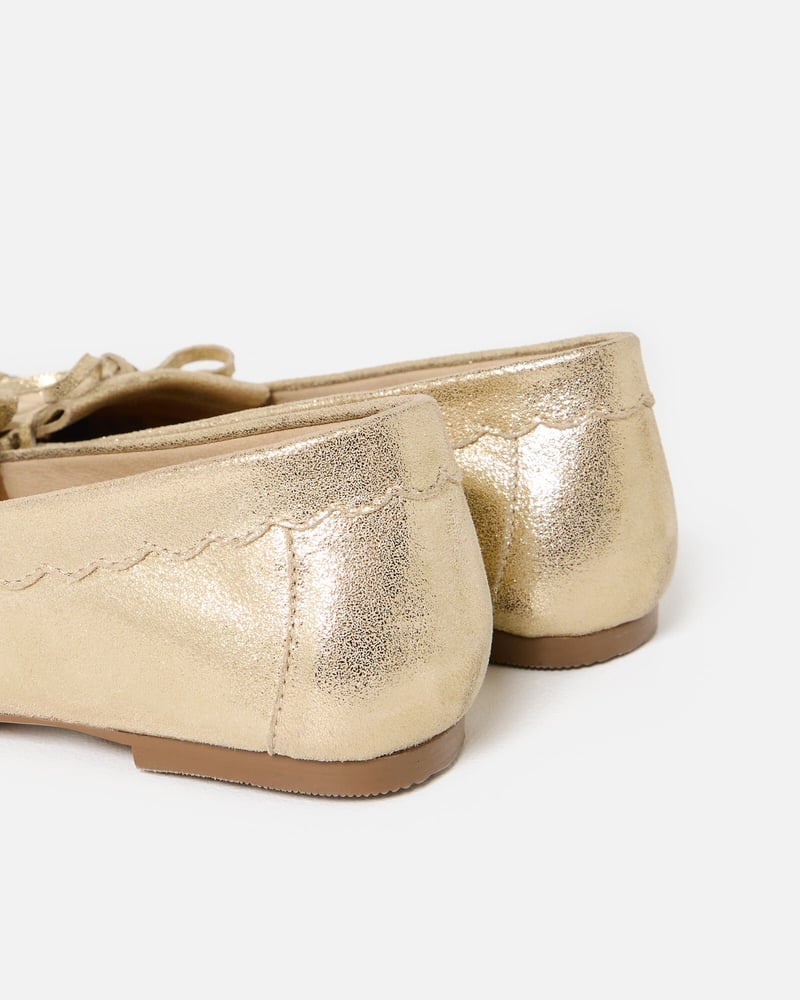 Gold Metallic Moccasin Leather Loafers