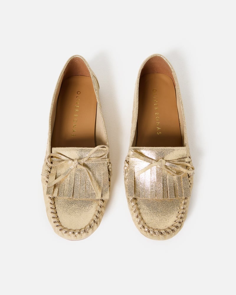 Gold Metallic Moccasin Leather Loafers