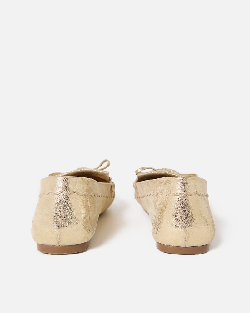 Gold Metallic Moccasin Leather Loafers