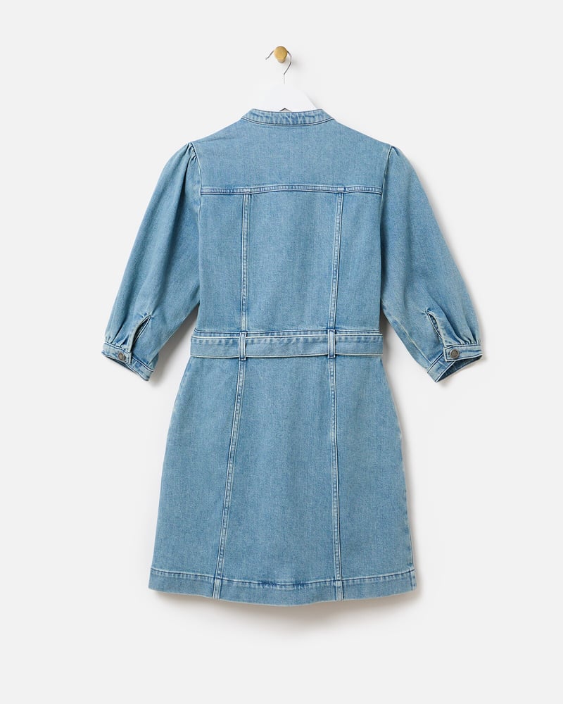 Light Blue Denim Tie Waist Mini Dress