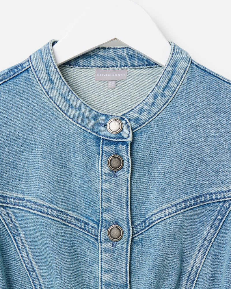 Light Blue Denim Tie Waist Mini Dress