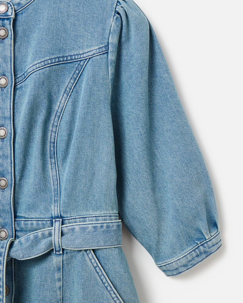 Light Blue Denim Tie Waist Mini Dress