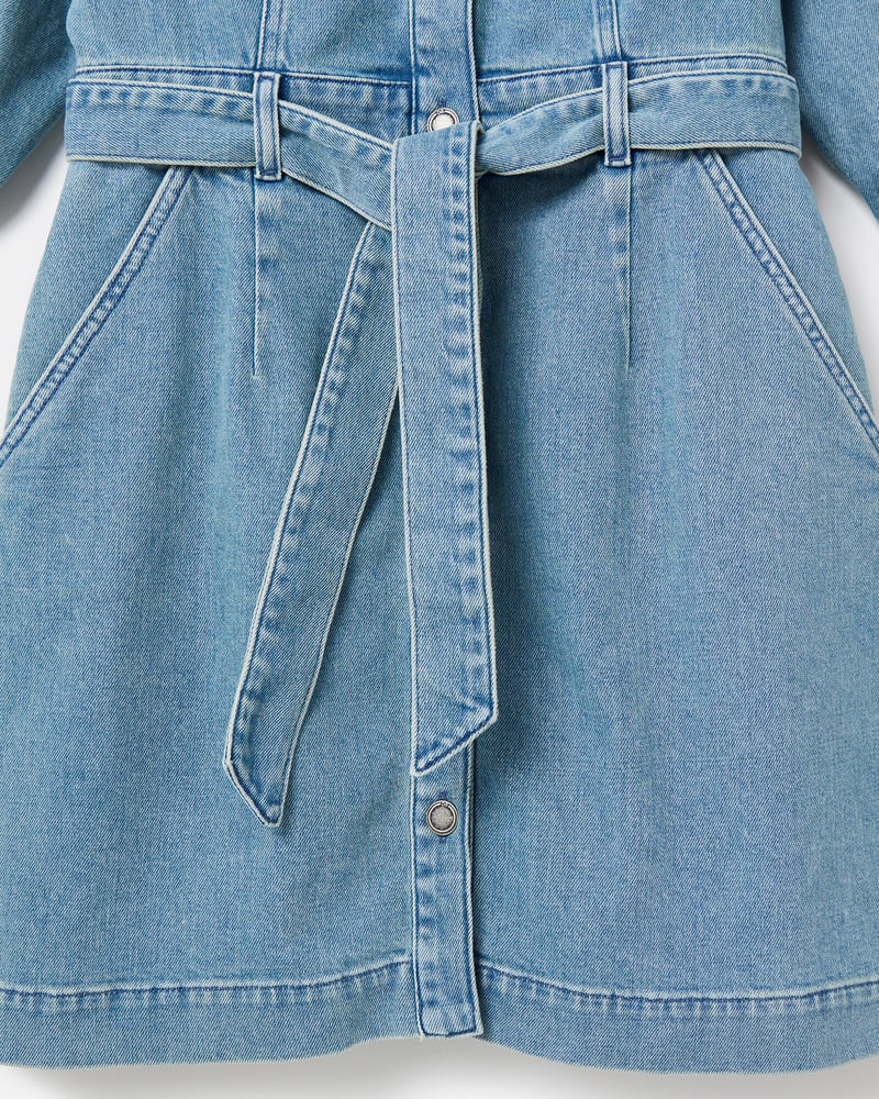 Light Blue Denim Tie Waist Mini Dress