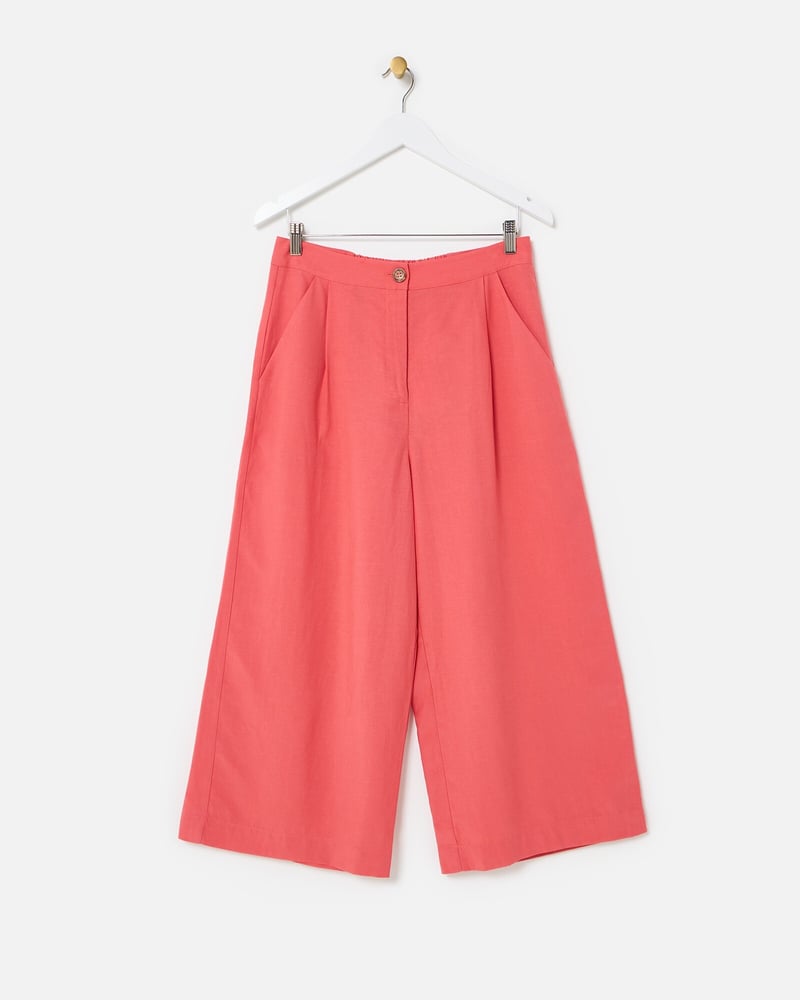 Coral Pink Cropped Wide Leg Trousers