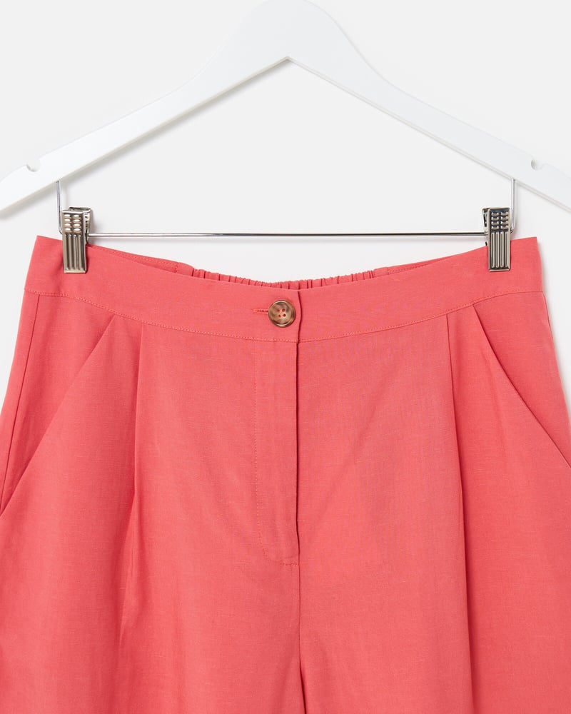 Coral Pink Cropped Wide Leg Trousers
