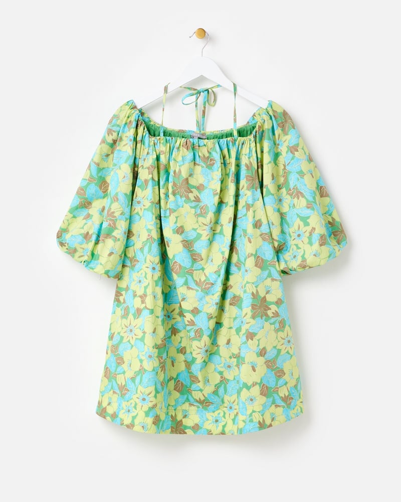 Green & Blue Floral Halterneck Bardot Mini Dress