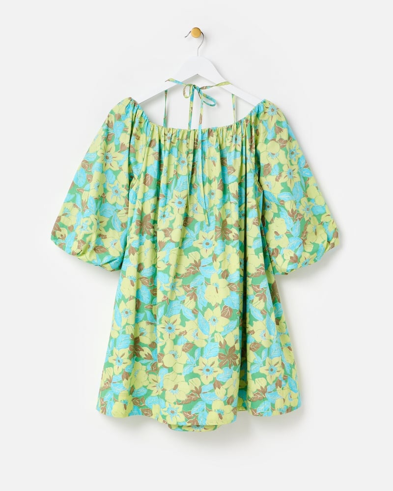 Green & Blue Floral Halterneck Bardot Mini Dress
