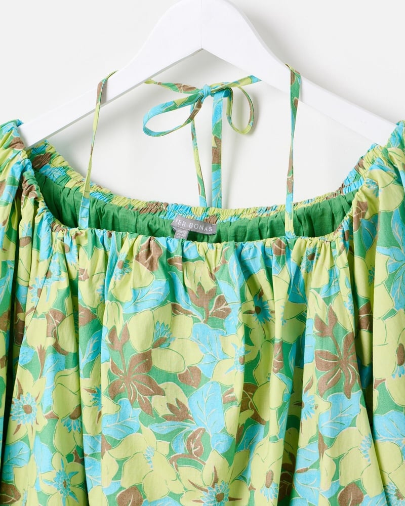 Green & Blue Floral Halterneck Bardot Mini Dress