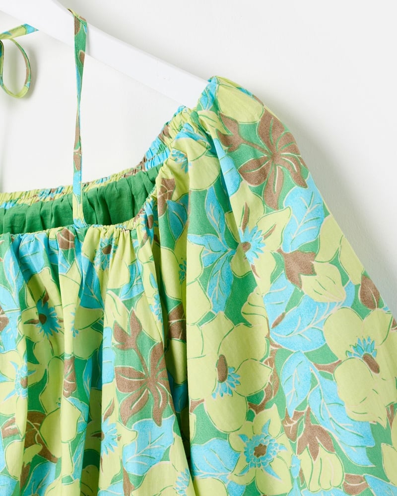 Green & Blue Floral Halterneck Bardot Mini Dress