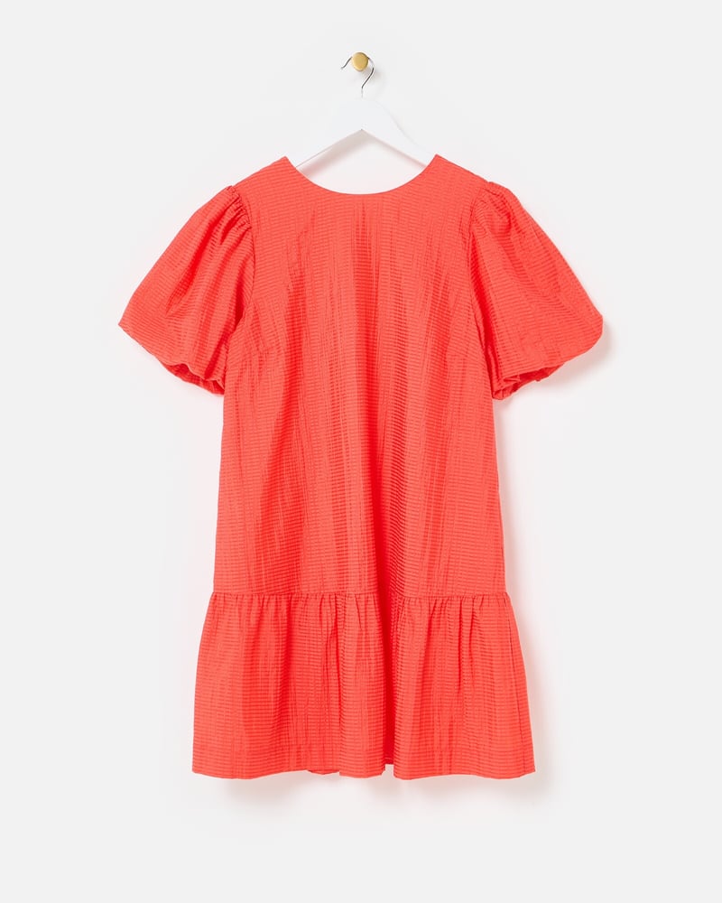 Coral Orange Textured Puff Sleeve Mini Dress