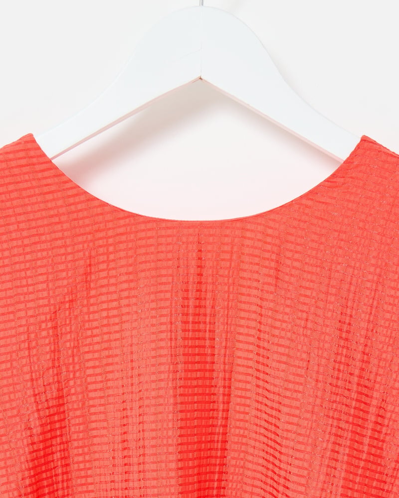 Coral Orange Textured Puff Sleeve Mini Dress