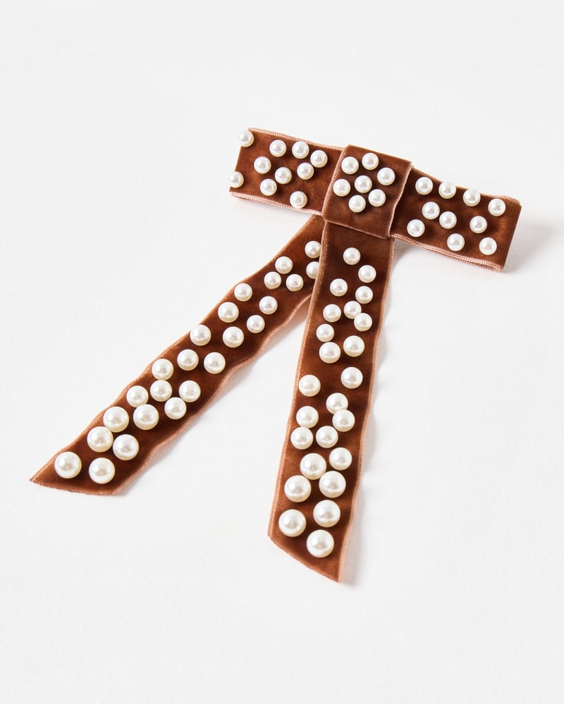 Jessica Brown Velvet & Faux Pearl Barrette Hair Bow