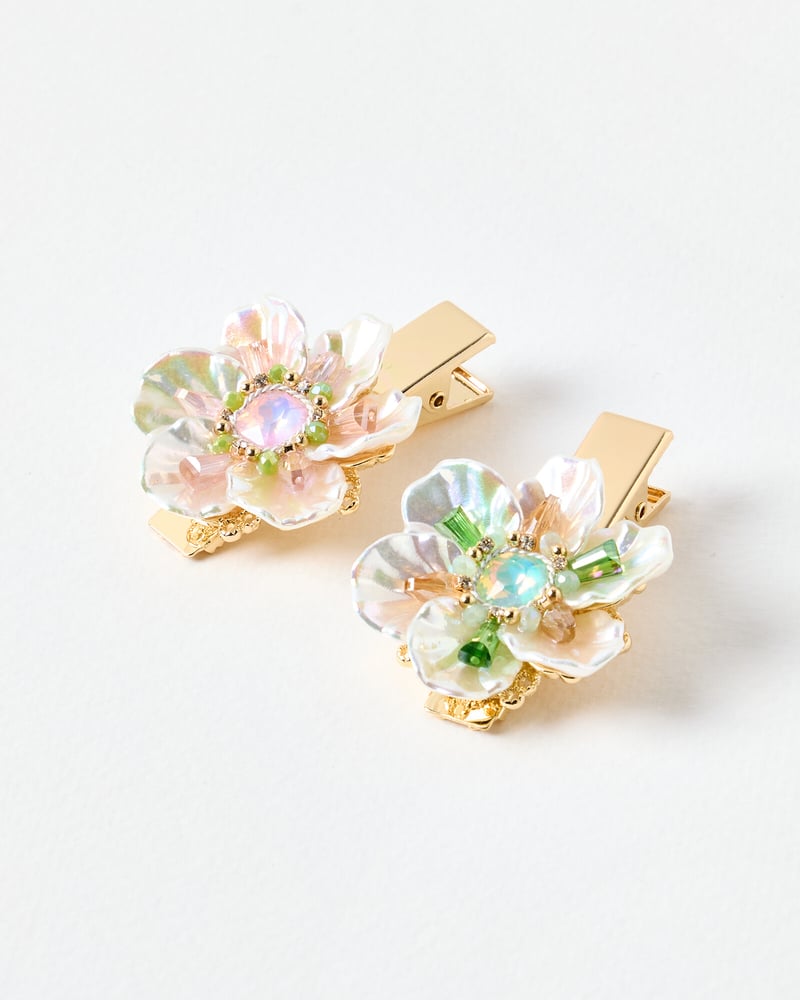 Ethel Faux Pearl & Stone Flower Hair Clips Set of Two
