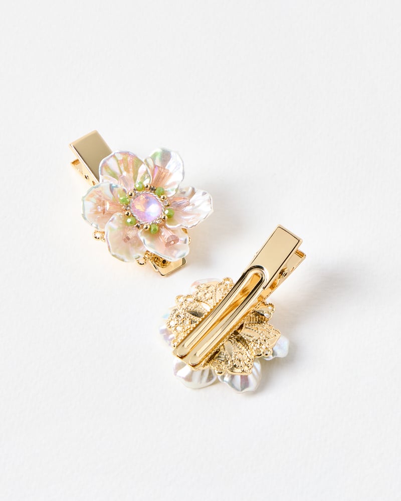 Ethel Faux Pearl & Stone Flower Hair Clips Set of Two