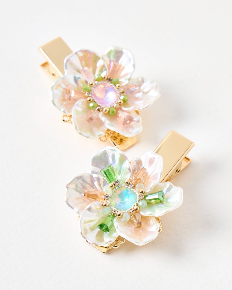 Ethel Faux Pearl & Stone Flower Hair Clips Set of Two